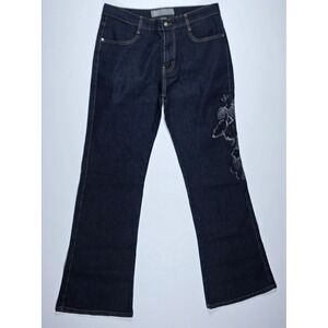 COS Jeans Womens Size 10 Dark Wash Embroidered Rhinestone Flare Leg Denim Indigo